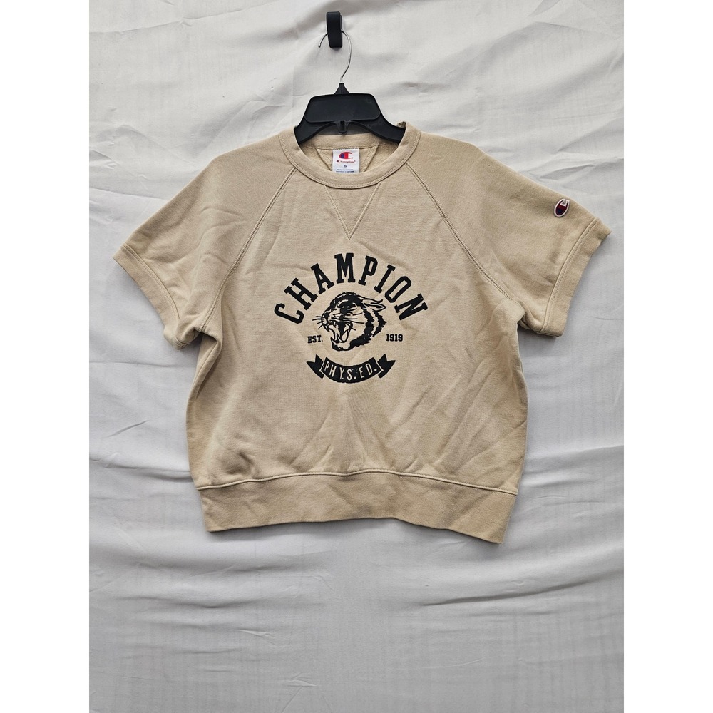 Champion Womens Cropped‎ Raglan Pullover Tan Cotton Blend Athletic Size Small